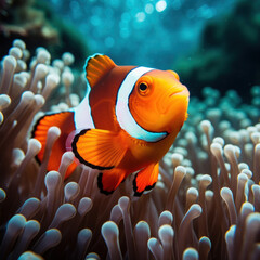 Naklejka na ściany i meble Clown Fish in its Natural Habitat, Wildlife Photography, Generative AI