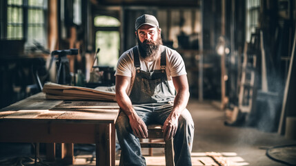 He expertly planes wood, his beard and clothing giving him a timeless, master craftsman look.