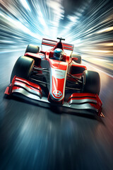 A racing car passes the track, with motion blur background