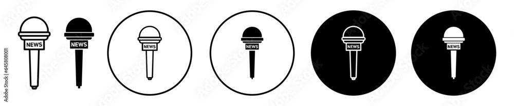 Poster news microphone icon. interview reporter mic symbol. journalist mike to record voice vector. karaoke