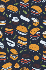 Burger Mania, Vertical Retro Illustration