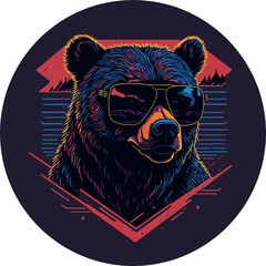 Synthwave Bear art with retro lights