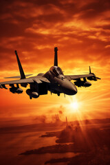 Fototapeta na wymiar Silhouette of jet fighters at sunset