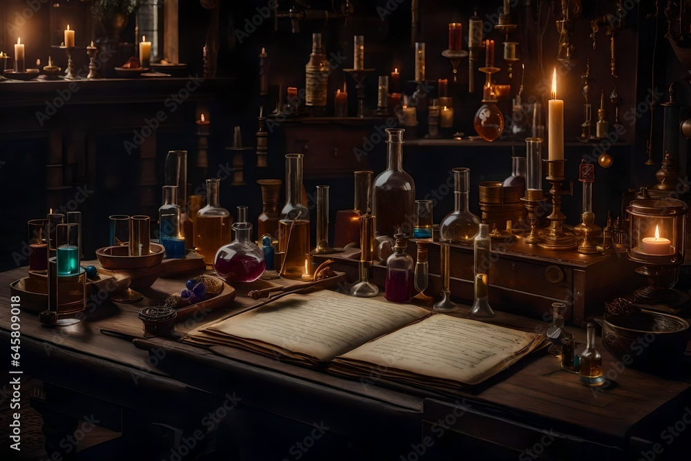 Poster an ultra-realistic composition featuring a collection of high-end perfume bottles with intricate des