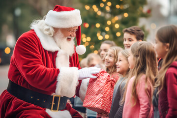 Group of children receiving gift from Santa Claus © eyetronic