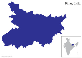 Indian state Bihar map vector , Bihar map along with Indian Map	 - obrazy, fototapety, plakaty