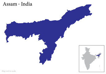 Fototapeta premium Assam state map , Assam map along with Indian Map 