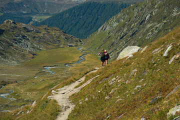 Fototapeta na wymiar View of the hike of Giogo Lungo in Valle Aurina, South Tyrol, Italy