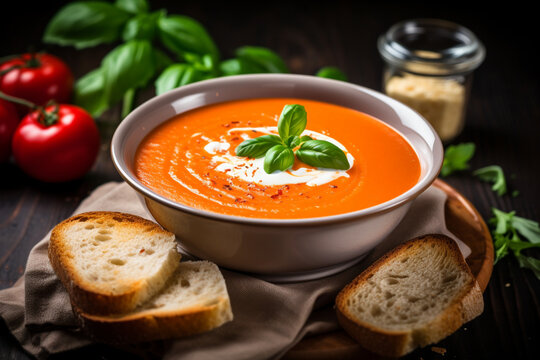 Creamy Tomato Soup. Tasty and creamy tomato soup made, generative ai