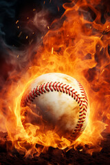 Closeup of a baseball on fire