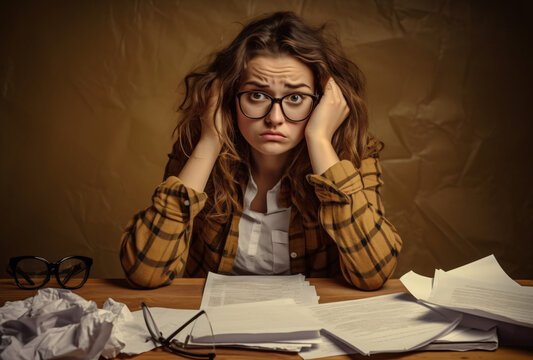 Stressed Office Worker, Office Burnout, Workplace Fatigue, Managing Stress at the Office, Dealing with Workplace Stress, Exhausted Businesswoman with mental fatigue
