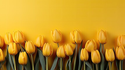 Obraz premium tulips on yellow background, copy space 
