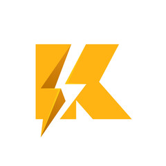 K letter logo with negative space lightning. Flash vector monogram. Electric bolt icon. Perfect type for energy labels, superhero t-shirt print, rock music posters, delivery art, electromobile adv.