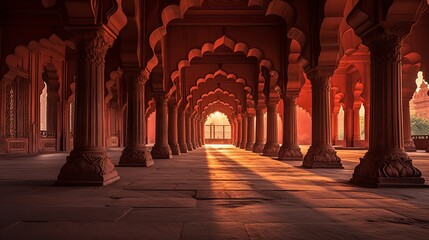 India at sunset, inside the Red Fort in Delhi - obrazy, fototapety, plakaty