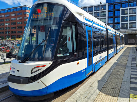 15G-tram from GVb build by CAF type Urbos in the Streets of Amsterdam