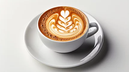 Papier Peint photo autocollant Texture du bois de chauffage Cup of hot latte coffee, top view image