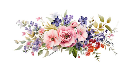 Watercolor illustration of flowers isolated on white background. Colorful watercolor bouquet of flower painting.