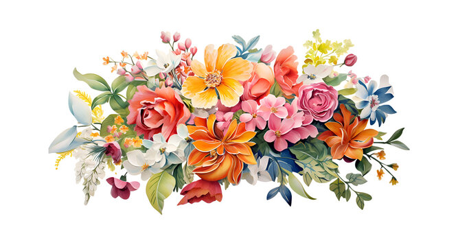 Watercolor illustration of flowers isolated on white background. Colorful watercolor bouquet of flower painting.