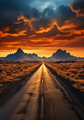 Road to nowhere in the sunset created by Generative AI