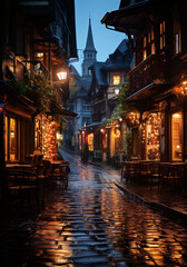 Fototapeta na wymiar Illuminated alley of unknown city created by Generative AI
