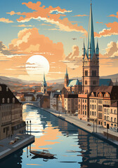 Illustration of the city of Zurich created by Generative AI