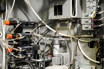 Hydraulic and electronic control system on a CNC milling machine.