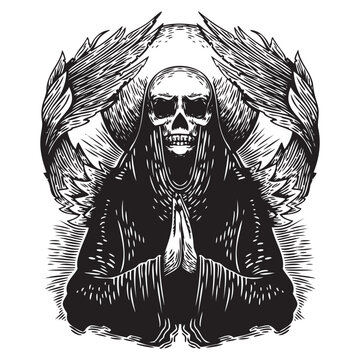 recommend clip art: Dark skeleton angel line art