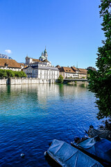 Solothurn, Aare, Altstadt, Kathedrale, St. Ursen-Kathedrale, Barock, Stadt, Fluss, Boote,...