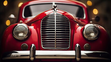 Headlight of a retro car close-up. Fragment of a vintage car. Front detail of a classic automobile. Illustration for banner, poster, cover, brochure or presentation.