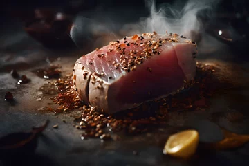 Poster Restaurant a close up of a  tuna fillet, AI generated, Generative AI, AI Art, illustration,  © Joshua Lopez