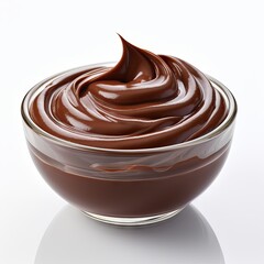 Chocolate cream in glass bowl isolated on white background