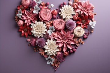 Flowers in heart shape with copy space for valentines womens mothers day