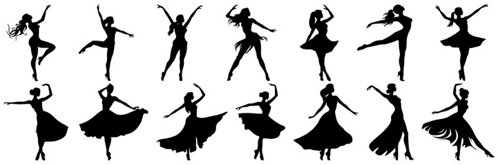 Obraz premium Dance music silhouettes set, large pack of vector silhouette design, isolated white background