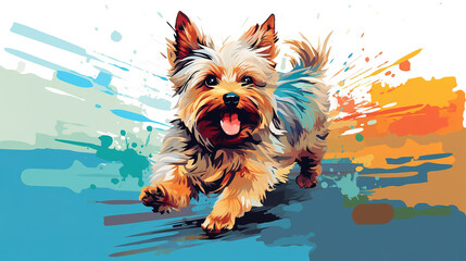 Adorable Yorkshire terrier dog running illustration vector in abstract mixed grunge colors digital painting in minimal colorful graphic art style. Digital illustration generative AI.
