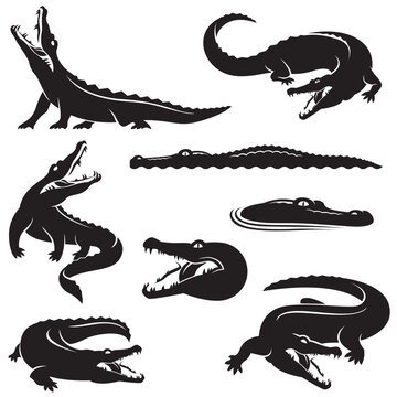 collection of crocodile icons isolated on white background