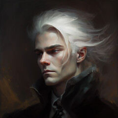 Portrait of a young warrior with gray hair