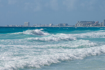 Beautiful sea waves of Caribbean sea at Cancun, Mexico