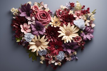Obraz premium Flowers in heart shape with copy space for valentines womens mothers day