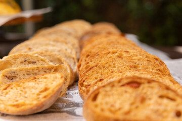 sliced ​​bread lies in two rows on the table