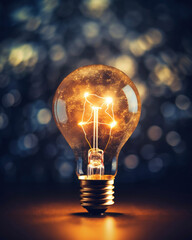 Incandescent light bulb on colorful bokeh background