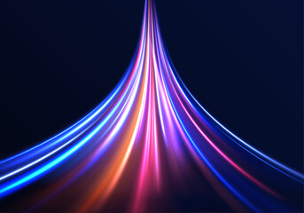 Abstract background rotational border lines. Futuristic dynamic motion technology. High-speed light trails effect. Red blue motion police line, horizontal light rays. 