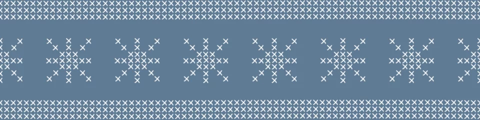 Fotobehang Cross stitch or knitting seamless border with snowflakes or stars, vector © iuliia_n