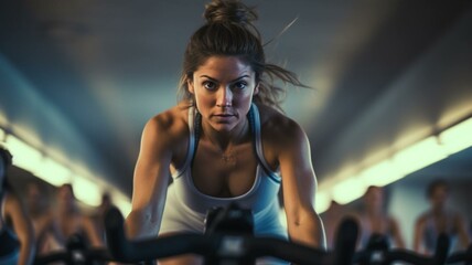 person in the gym spin class - obrazy, fototapety, plakaty