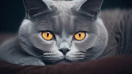Portrait of a British shorthair cat with orange eyes