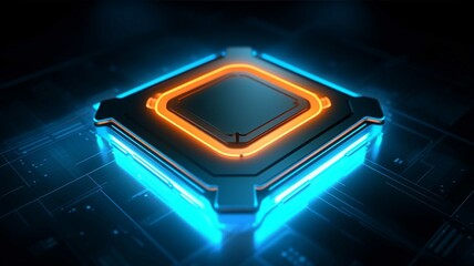 3d rendering of a cpu with neon lights on a dark background
