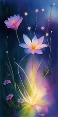 Obraz na płótnie Canvas Fairy tale cute closeup flowers. Watercolor style. AI generated illustaration