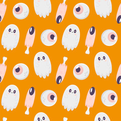 Happy halloween seamless pattern with ghost and finger