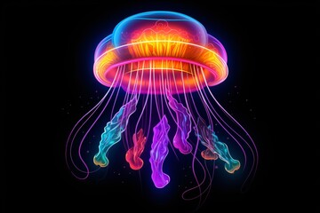Graphic neon vector of a jellyfish