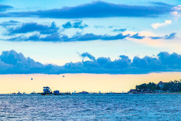 Tropical mexican beach clear turquoise water Playa del Carmen Mexico.