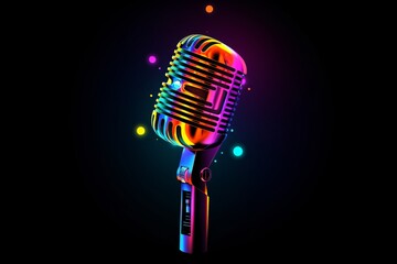 Colorful neon icon of a mic - obrazy, fototapety, plakaty